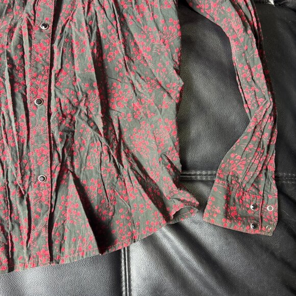 Wrangler Women's Western Shirt Black Red Floral Pearl Snap Front Pocket Medium - Picture 9 of 14